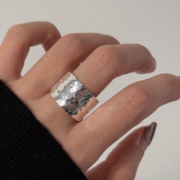 Sparkling Scale Texture Adjustable Sterling Silver Ring