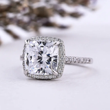 3.2 Carat Cushion Cut Halo Engagement Ring In Sterling Silver