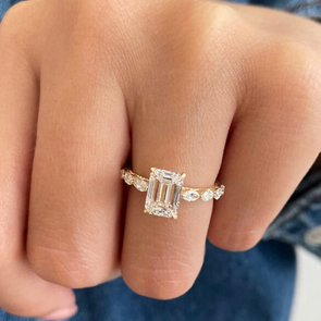 Gold Plated Vintage Emerald Cut Engagement Ring with Side Stones