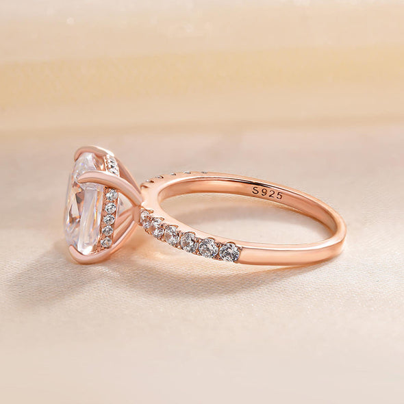 Rose Gold Solitaire Cushion Cut Engagement Ring in Sterling Silver