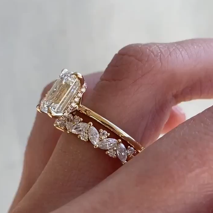 Galaxy Raw Salt and Pepper Diamond Ring- Kite Cut Diamond Engagement Ring  Sets- Unique Bridal Geometric