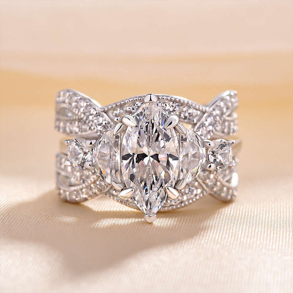 Marquise Cut Bridal Set Ring Enhancer in Sterling Silver