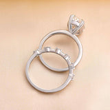 2Pcs Oval Cut Golden Tone Wedding Ring Bridal Set In Sterling Silver