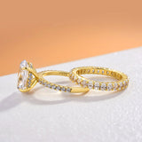 2PCS Gold Tone Oval Cut Bridal Set Rings In Sterling Silver