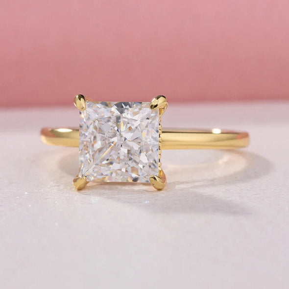 Gold Tone Classic Princess Cut Engagement Ring