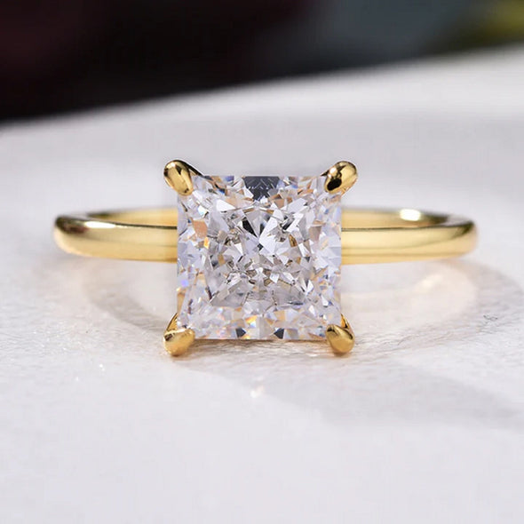 Gold Tone Classic Princess Cut Engagement Ring