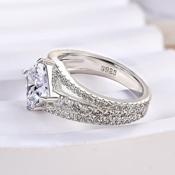 Sparkling Princess Cut Engagement Ring In Sterling Silver