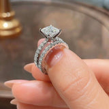 2pcs Solitaire Princess Cut Bridal Ring Set in Sterling Silver