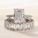 2PCS Radiant Cut with Emerald Cut Shank Wedding Ring Set in Sterling Silver
