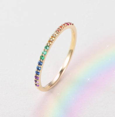 Rainbow Eternity Multicolor Stacking Ring Wedding Band