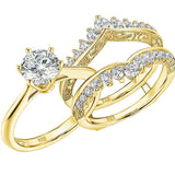 Luxury Round Cut Gold Wedding Ring Set Bridal Ring Set in Sterling Silver