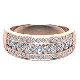 Three Row Half Eternity Band  Rose Gold Wedding Band in Sterling Silver