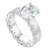 Elegant Textured Band & Side Stones Solitaire Oval Cut Sterling Silver Ring