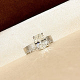 Elegant Textured Band & Side Stones Solitaire Oval Cut Sterling Silver Ring