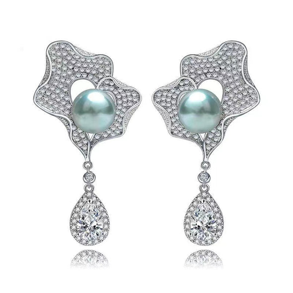 Elegant Pearl Shell Design Drop Earrings in Sterling Silver
