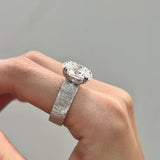 Wide Band Oval Elegant Vintage-Inspired Engagement Ring in Sterling Silver