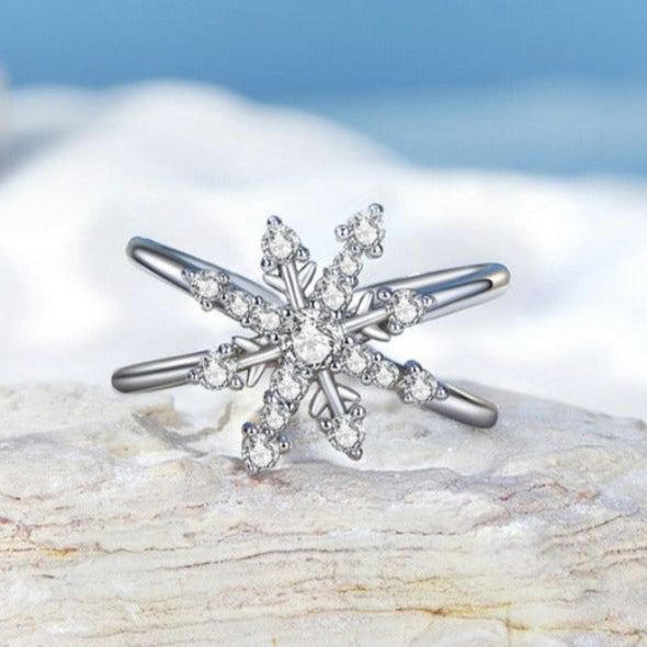 Snowflake Design Adjustable Size Ring in Sterling Silver