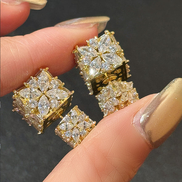 Double Square Sparkling Crystal Stud Earrings – Elegant Layered Look