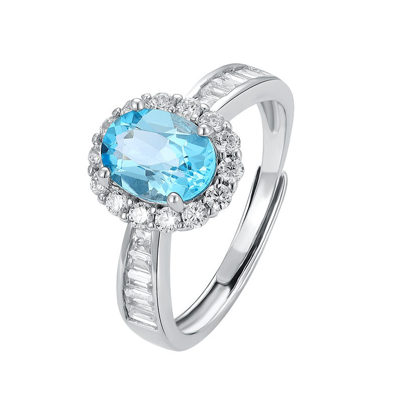 Handcrafted Halo Topaz Ring for Women – Sterling Silver, Adjustable Size
