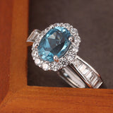 Handcrafted Halo Topaz Ring for Women ¨C Sterling Silver, Adjustable Size