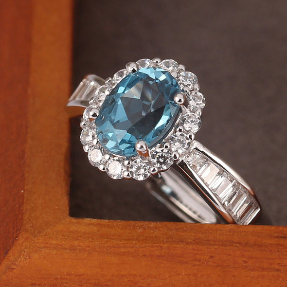 Handcrafted Halo Topaz Ring for Women – Sterling Silver, Adjustable Size