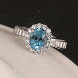 Handcrafted Halo Topaz Ring for Women ¨C Sterling Silver, Adjustable Size
