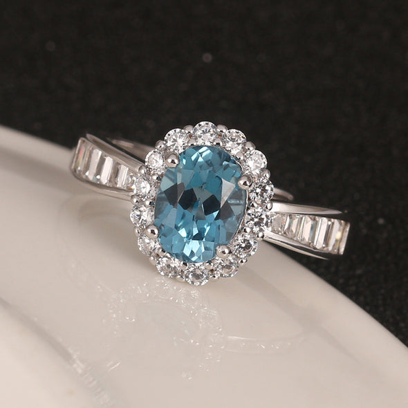 Handcrafted Halo Topaz Ring for Women – Sterling Silver, Adjustable Size