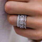 3PCS Cushion Cut  Wedding Band Set Twisted Band In Sterling Silver