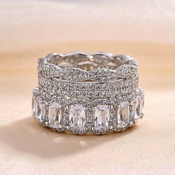 3PCS Cushion Cut  Wedding Band Set Twisted Band In Sterling Silver