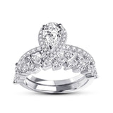 Pear Cut Engagement Ring Set & Leaves Wedding Band