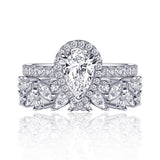 Pear Cut Engagement Ring Set & Leaves Wedding Band