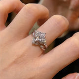 Princess Cut Leaf Design Twisted Shank Sterling Silver Bridal Ring Set