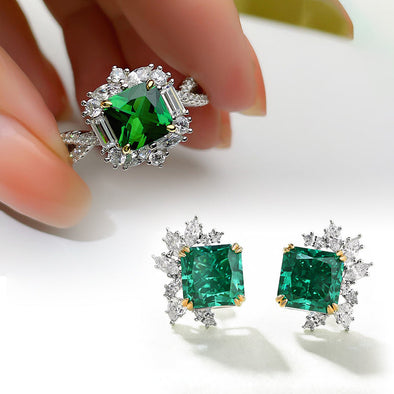 Cushion-Cut Lab-Created Emerald Vintage-Style Pendant and Earrings Set in  Sterling Silver