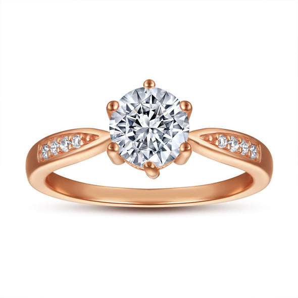 Classic Rose Golden Sterling Silver Solitaire Ring