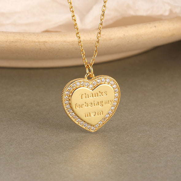 "Thanks For Being My Mom" Dainty Heart Design Sterling Silver Pendant Necklace