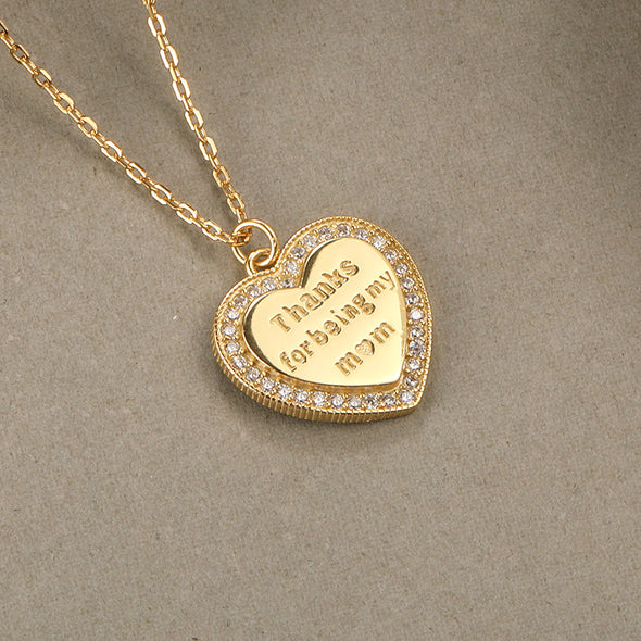 "Thanks For Being My Mom" Dainty Heart Design Sterling Silver Pendant Necklace