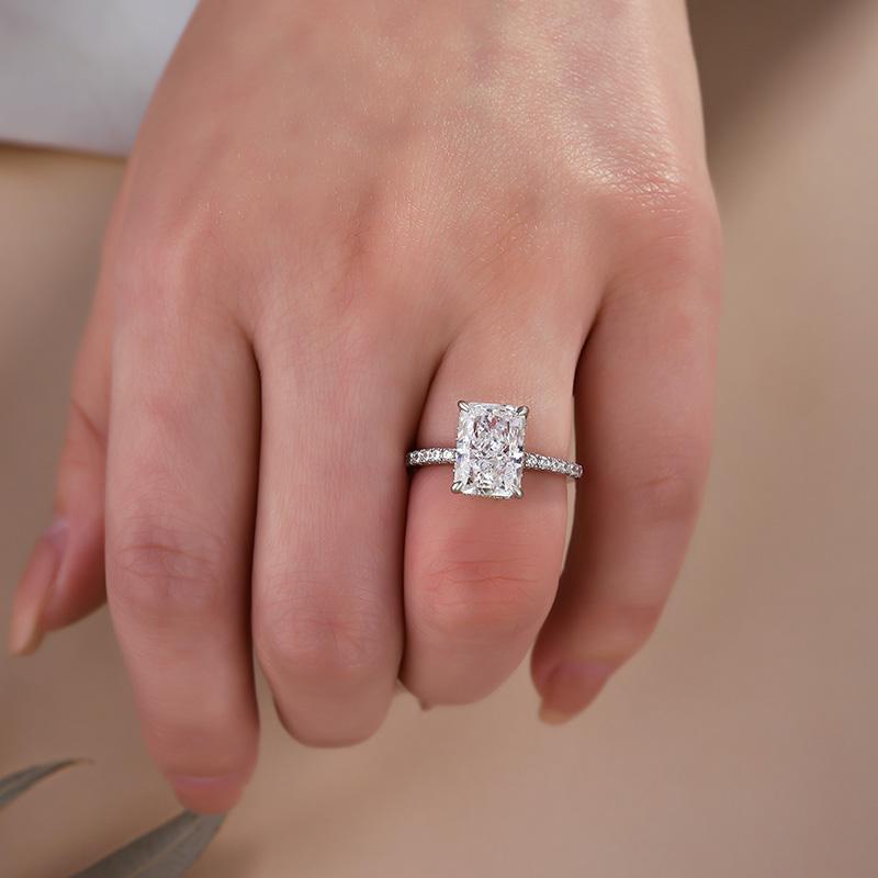 Radiant Cut Sterling Silver Engagement Ring With Half Eternity