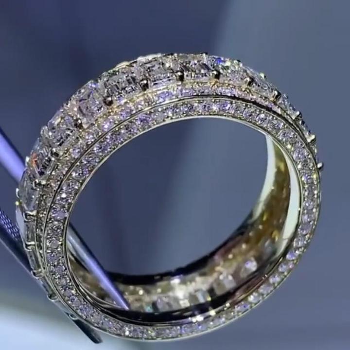 Handmade Sparkle Emerald Cut Sterling Silver Wedding Band