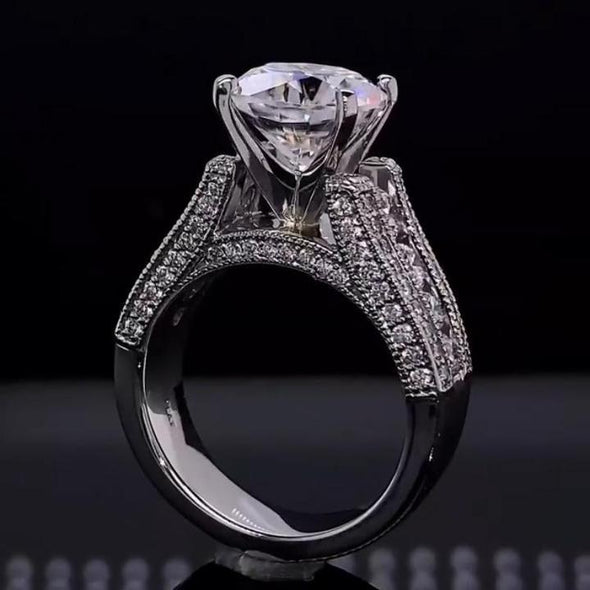 Cushion Cut Sterling Silver Engagement Ring with Accent Band