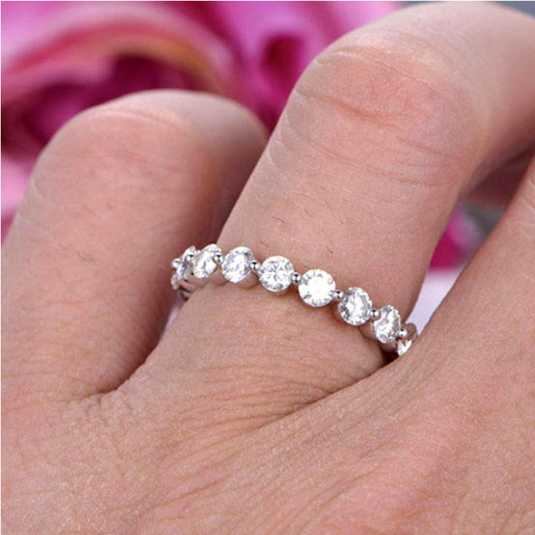 Eternity Round Cut Stackable Wedding Band In Sterling Silver