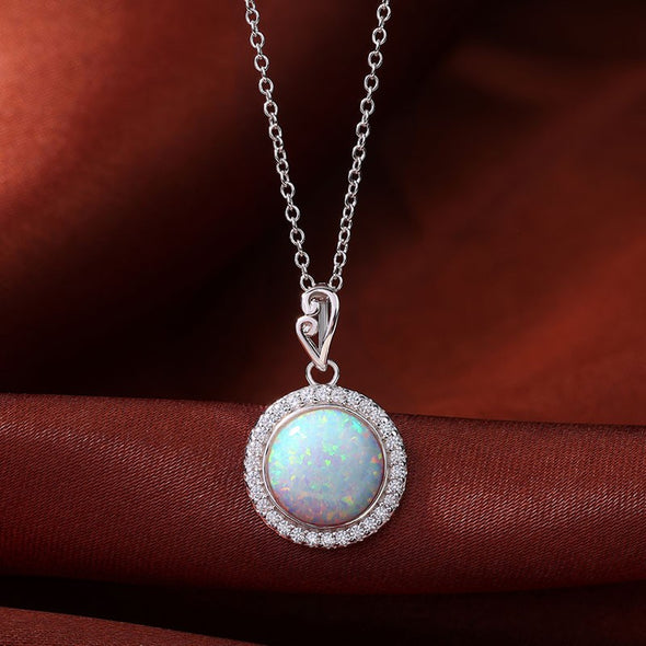 Vintage Halo Opal Sterling Silver Pendant Necklace
