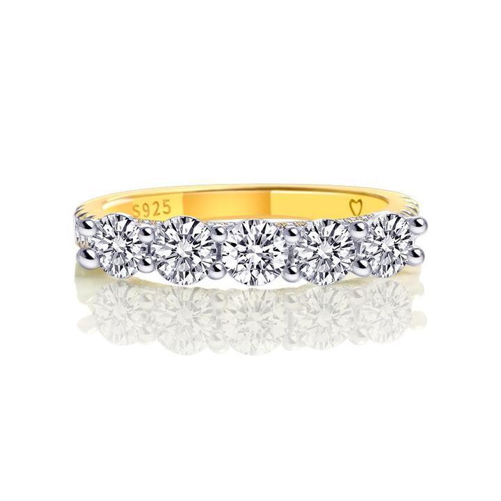 Five Stone Round Cut Sterling Silver Wedding Band