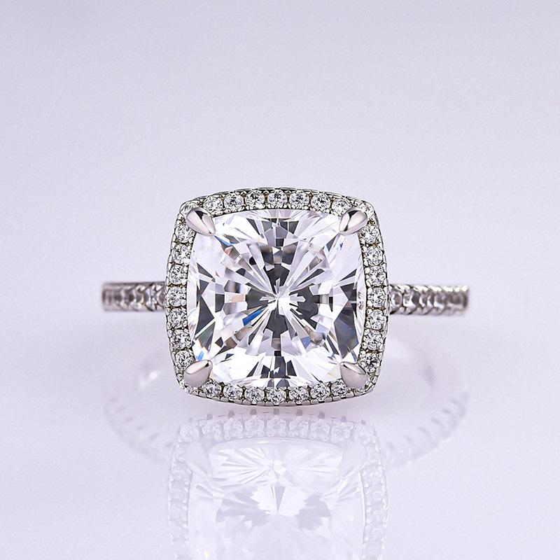 3.2 Carat Cushion Cut Halo Engagement Ring In Sterling Silver