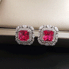 Red Gem Double Halo 925 Sterling Silver Stud Earrings