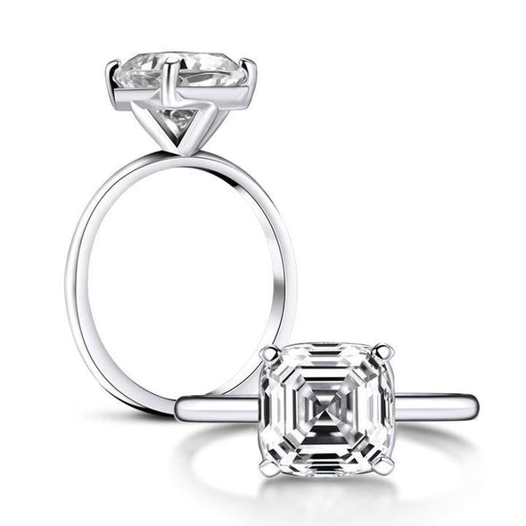 Classic Asscher Cut Sterling Silver Solitaire Ring