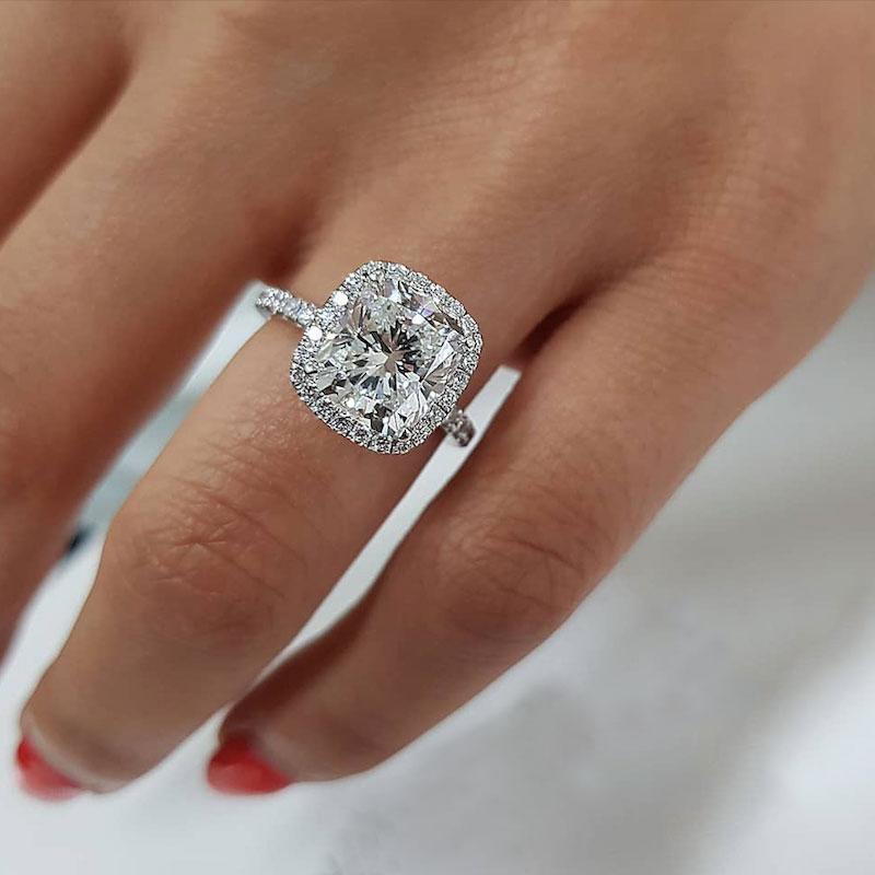 square cushion cut halo engagement rings