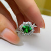 Vintage Princess Cut Emerald Engagement Ring/Radiant Cut Stud Earrings /Jewelry Set
