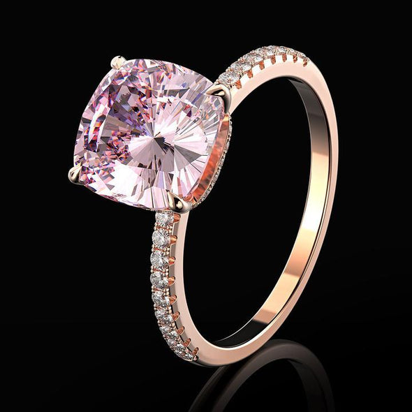 Rose Golden Pink Cushion Cut Halo Engagement Ring