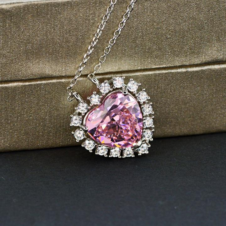 Halo Heart Cut Pink Pendant Necklace