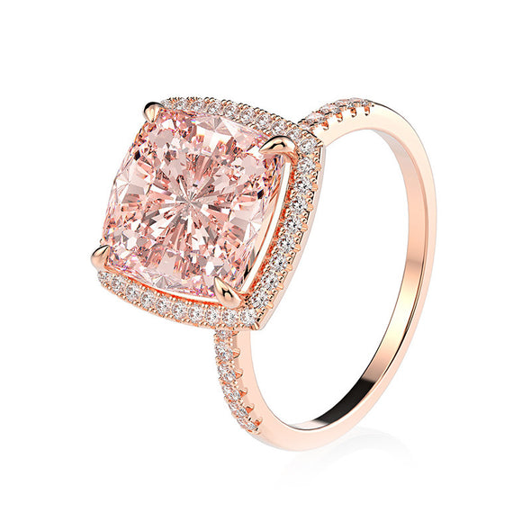 Handmade Cushion Cut Rose Golden Tone Engagement Ring In Sterling Silver